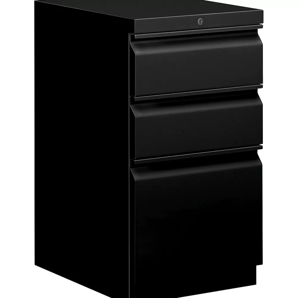 HON Brigade 3-Drawer Mobile Vertical File Cabinet, Letter Size, Lockable, 28"H x 15"W x 20"D, Black (H33720RP) Shop