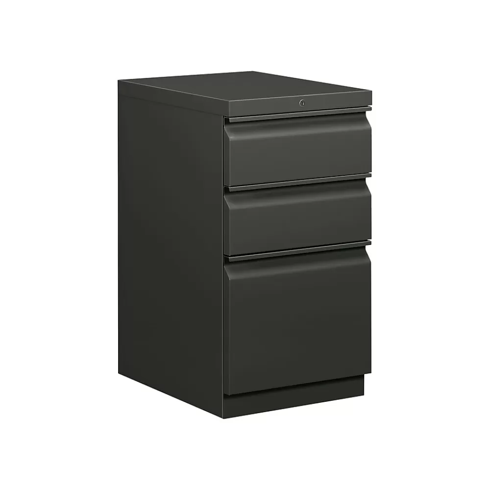 HON Brigade 3-Drawer Mobile Vertical File Cabinet, Letter Size, Lockable, 28"H x 15"W x 19.88"D, Charcoal (H33720RS) New