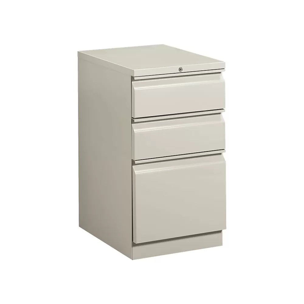 HON Brigade 3-Drawer Mobile Vertical File Cabinet, Letter Size, Lockable, 28"H x 15"W x 22.88"D, Light Gray (33723RQ) Sale