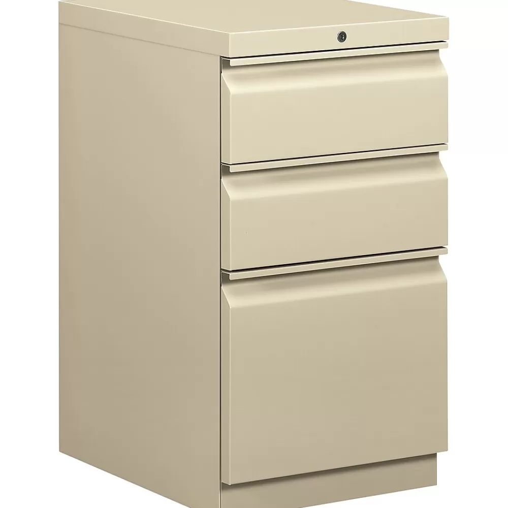 HON Brigade 3-Drawer Mobile Vertical File Cabinet, Letter Size, Lockable, 28"H x 15"W x 20"D, Putty (H33720RL) Cheap