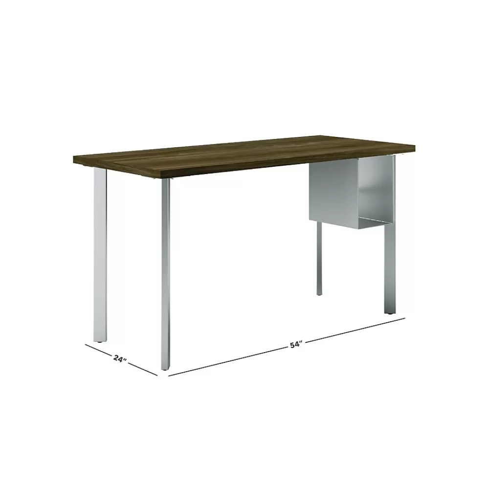 HON Coze 54"W Desk w/U-Storage, and Silver (RPL2454FWP6S) Florence Walnut Store