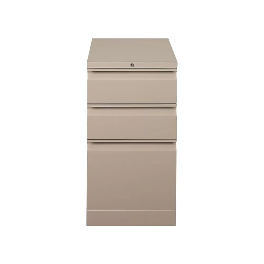 HON Flagship 3-Drawer Mobile Vertical File Cabinet, Letter Size, Lockable, 28"H x 15"W x 22.88"D, Putty (18723RL) Flash Sale