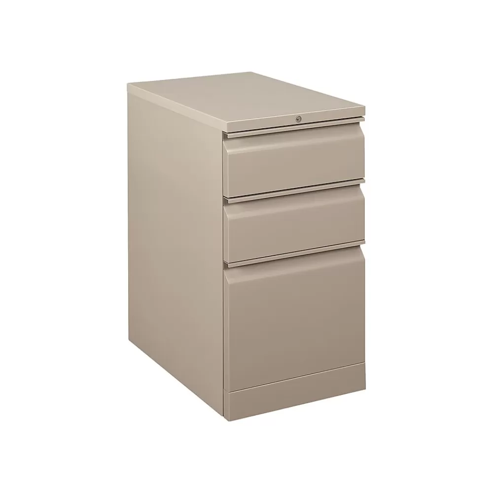 HON Flagship 3-Drawer Mobile Vertical File Cabinet, Letter Size, Lockable, 28"H x 15"W x 22.88"D, Putty (18723RL) Flash Sale