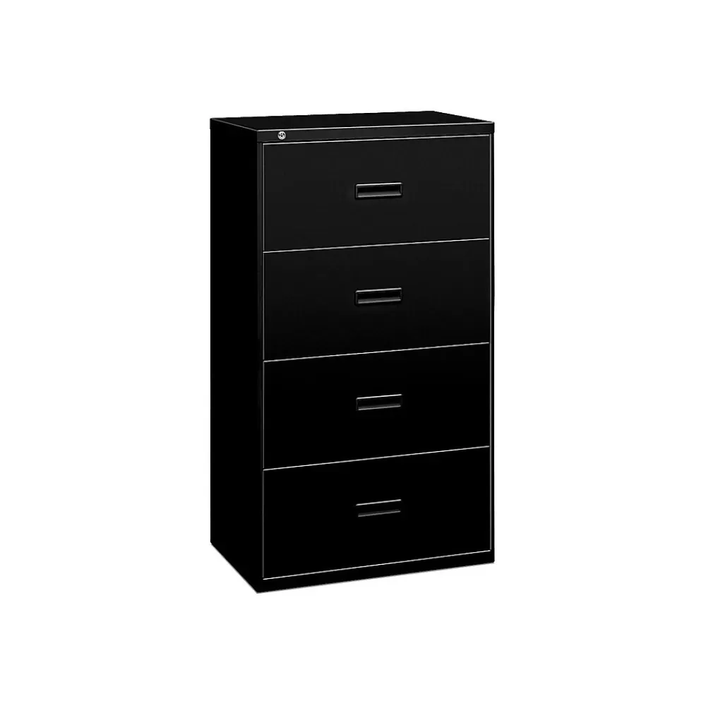 HON Lateral File, 4 Drawers, Molded Pull, 36"W, Black Finish (BSX484LP) Outlet