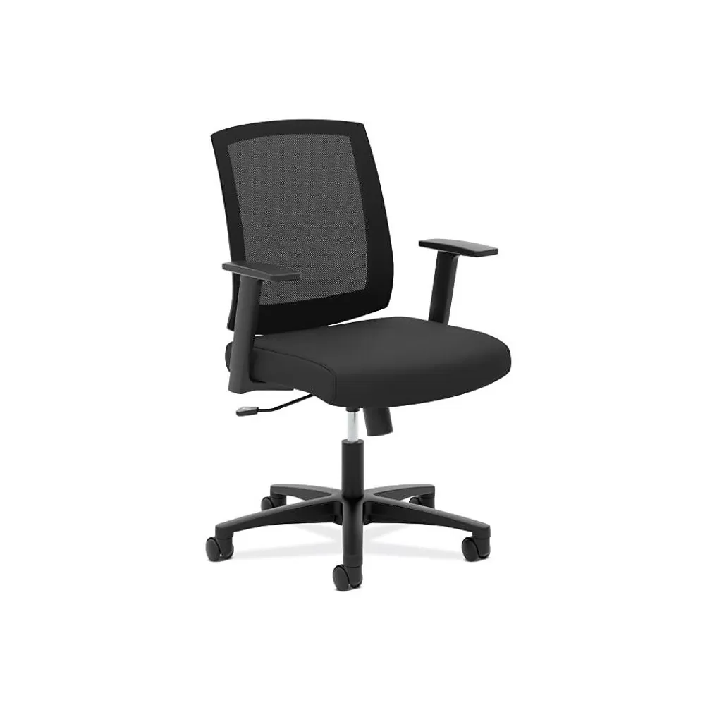 HON Mesh Mid-Back Task Chair, Center-Tilt, Tension, Lock, Fixed Arms, Black Mesh, Black Fabric (BSXVL511LH10) Best