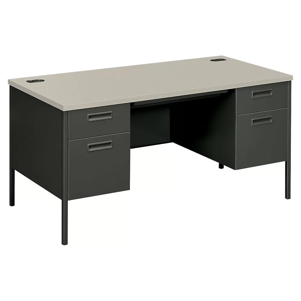 HON Metro Classic 60" Double Pedestal Desk, Gray/Charcoal (HP3262G2S) Best Sale