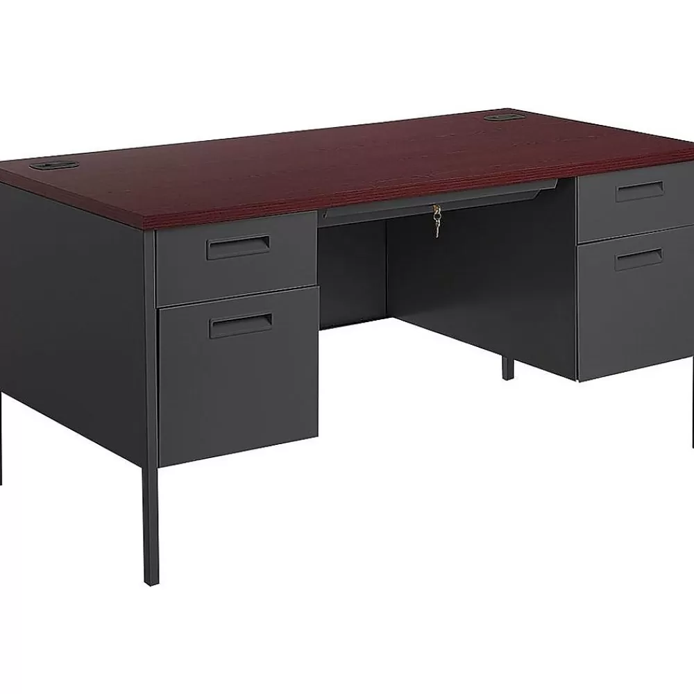 HON Metro Classic 60" Double Pedestal Desk, Mahogany/Charcoal (P3262NS) Discount