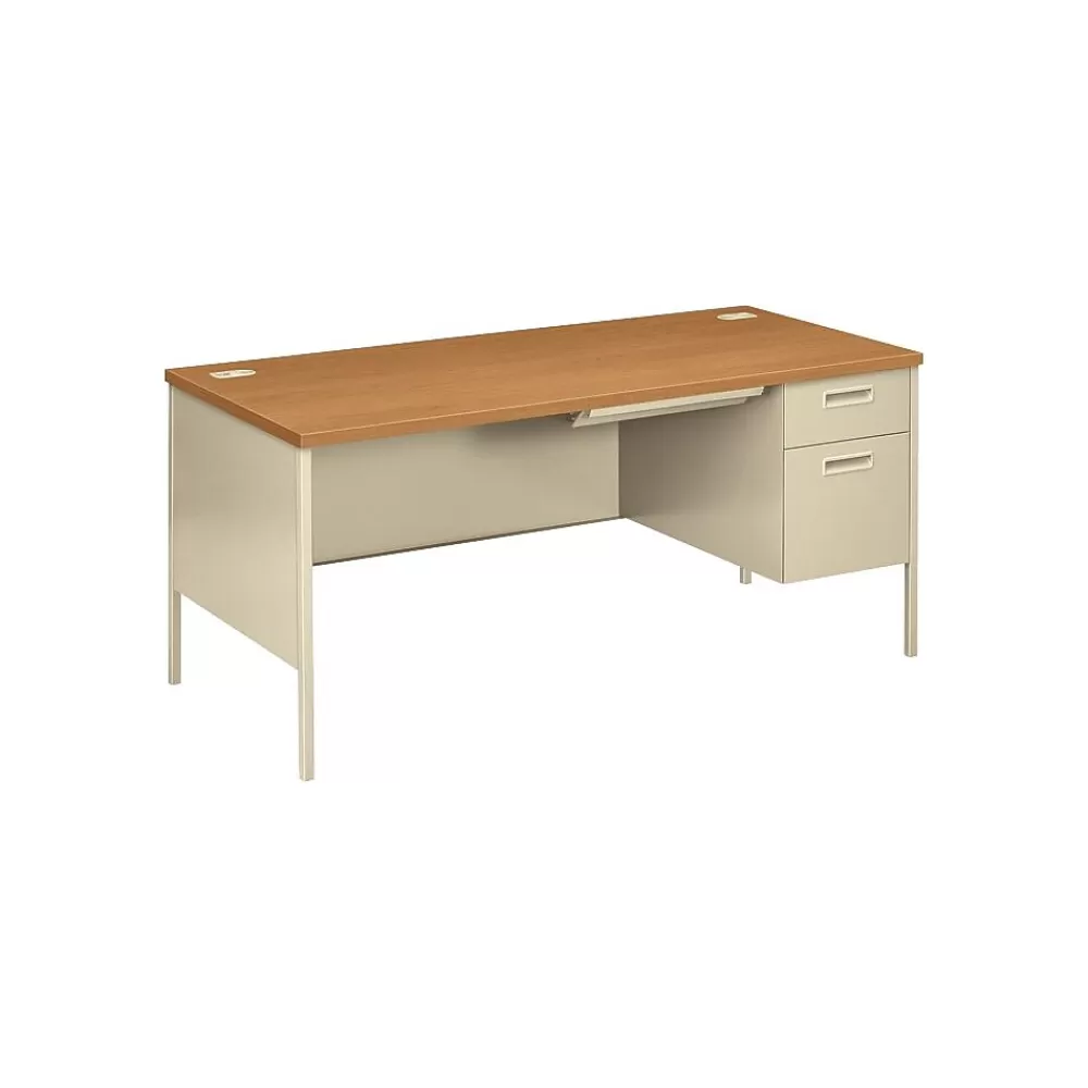HON ® Metro Classic Series "L"-Shaped Station, Single Right Pedestal Desk, Harvest/Putty, 29 1/2"H x 66"W x 30"D New