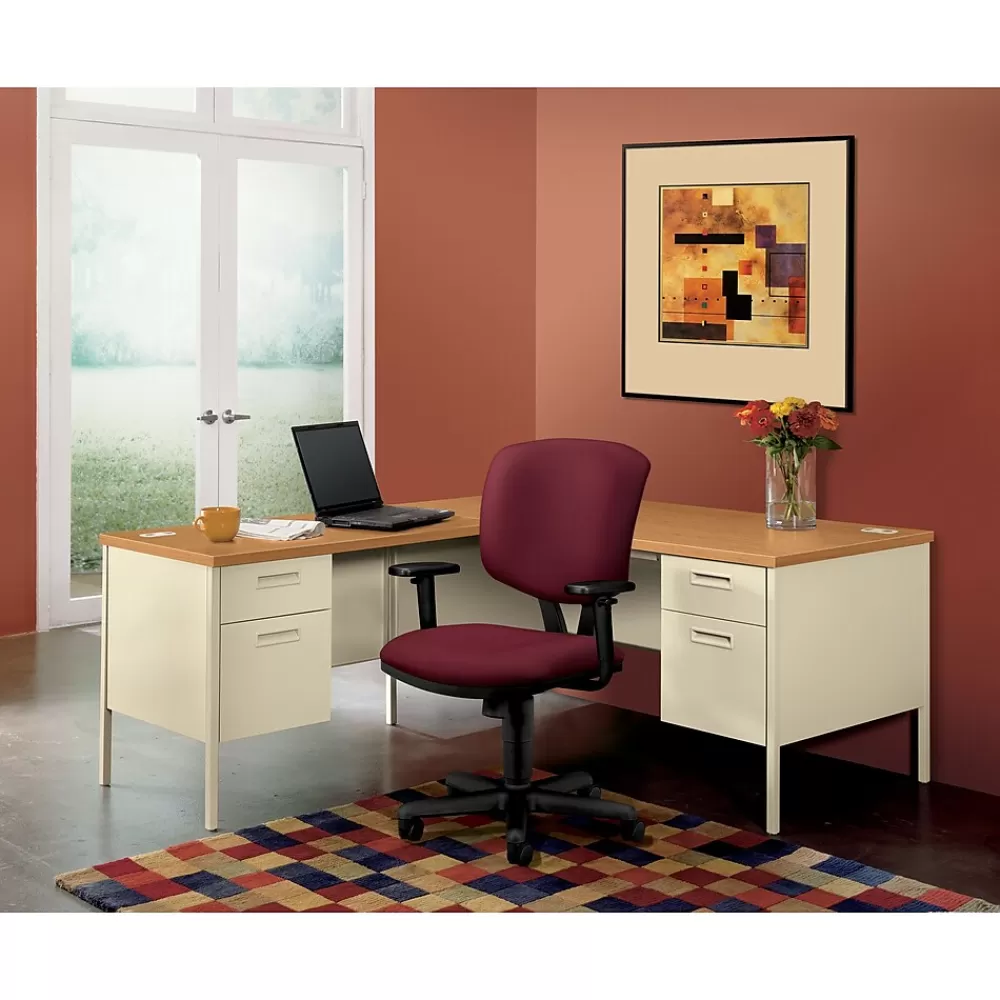 HON ® Metro Classic Series "L"-Shaped Station, Single Right Pedestal Desk, Harvest/Putty, 29 1/2"H x 66"W x 30"D New