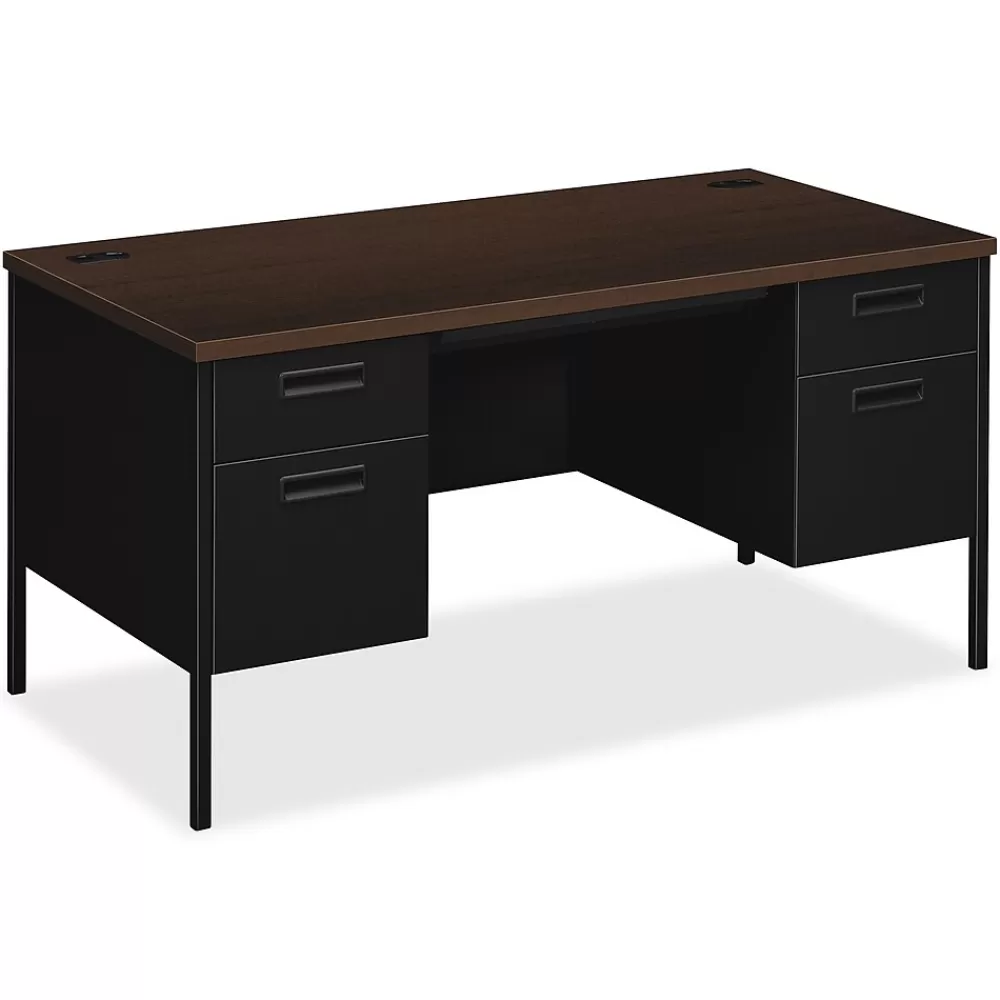 HON Metro Classic 60"W Double Pedestal Desk, Mocha/Black (P3262MOP) Hot