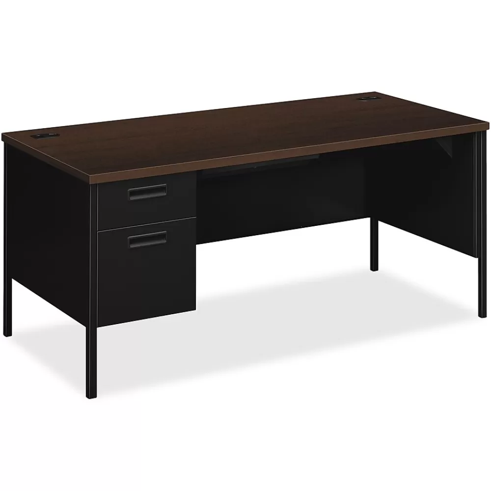 HON Metro Classic 66"W Left Pedestal Desk, Mocha/Black (P3266LMOP) Hot