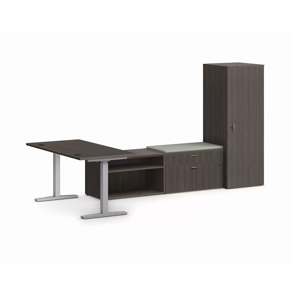 HON Mod 60" Computer Desk with Wardrobe and 2 Credenzas, Slate Teak (HLPL60114HATDSKWDSL1) Hot