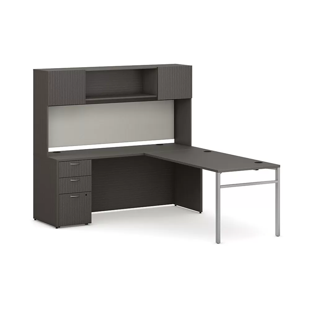 HON Mod 72" L-Shaped Executive Desk with Storage, Slate Teak (HLPL8472LDSKSL1ULEGS) Hot
