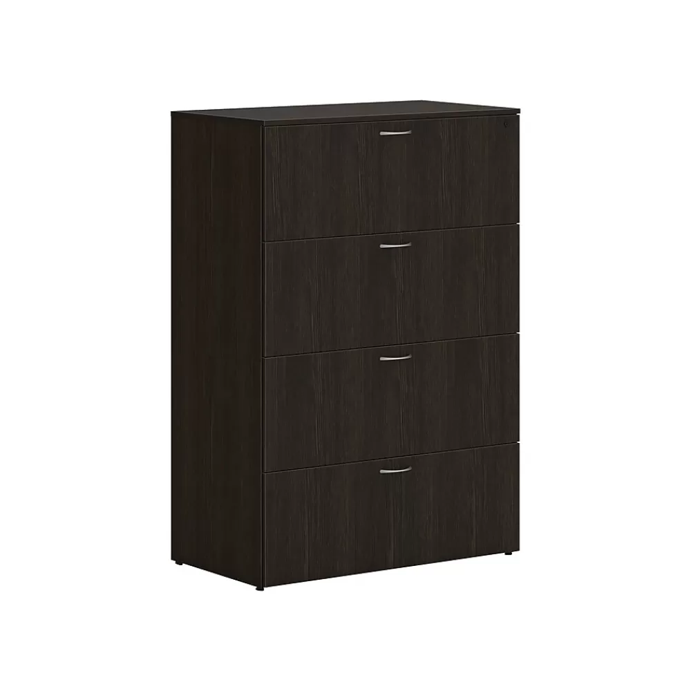 HON Mod 4-Drawer Lateral File Cabinet, Locking, Letter/Legal, Java Oak, 36" (HLPLLF3620L4.LJA1) Hot