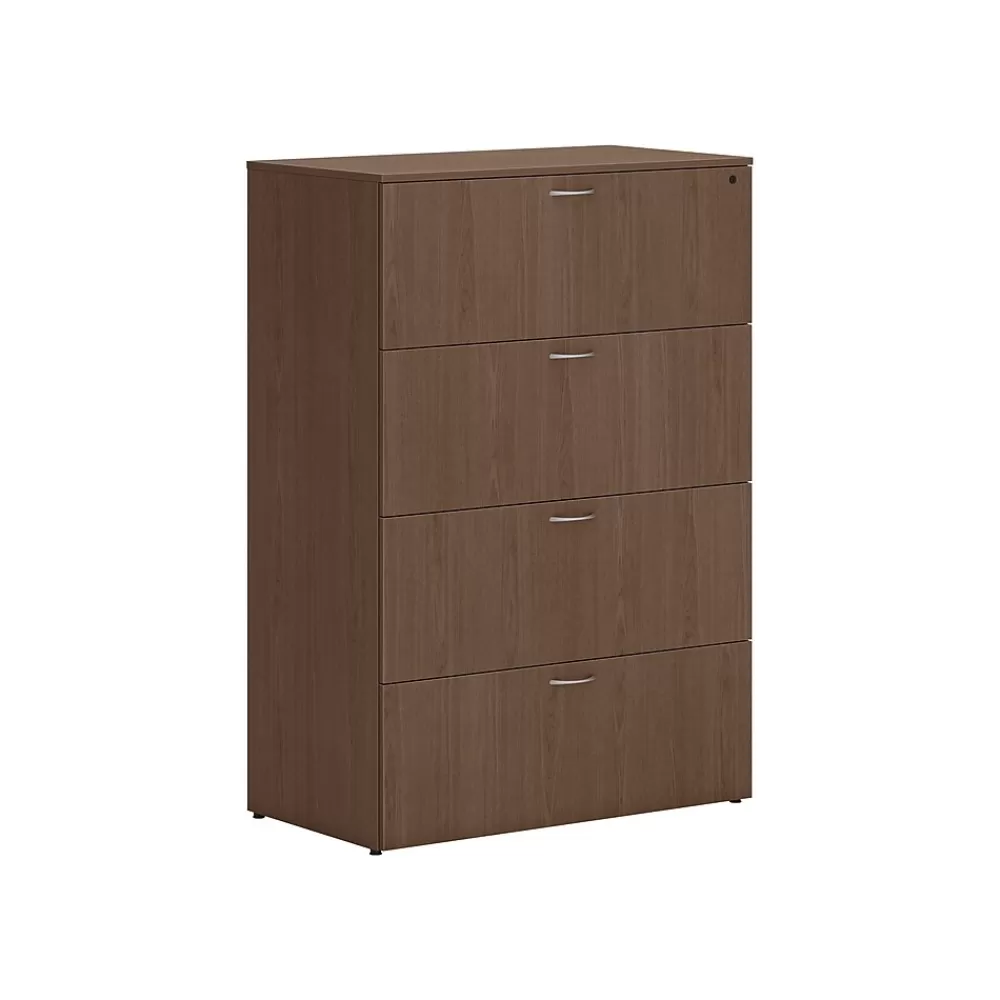 HON Mod 4-Drawer Lateral File Cabinet, Locking, Letter/Legal, Sepia Walnut, 36" (HLPLLF3620L4.LSE1) Cheap