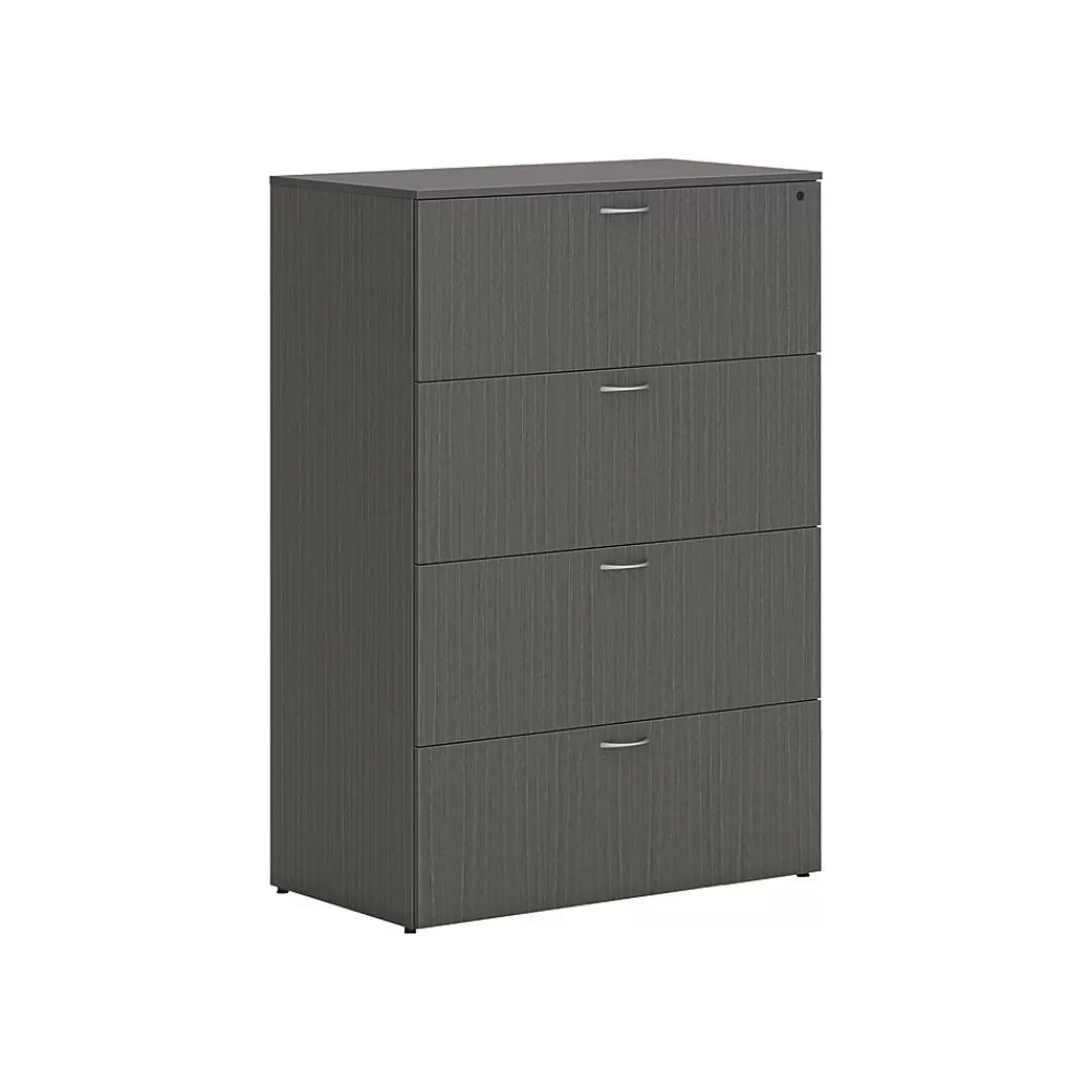 HON Mod 4-Drawer Lateral File Cabinet, Locking, Letter/Legal, Slate Teak, 36" (HLPLLF3620L4.LSL1) Outlet