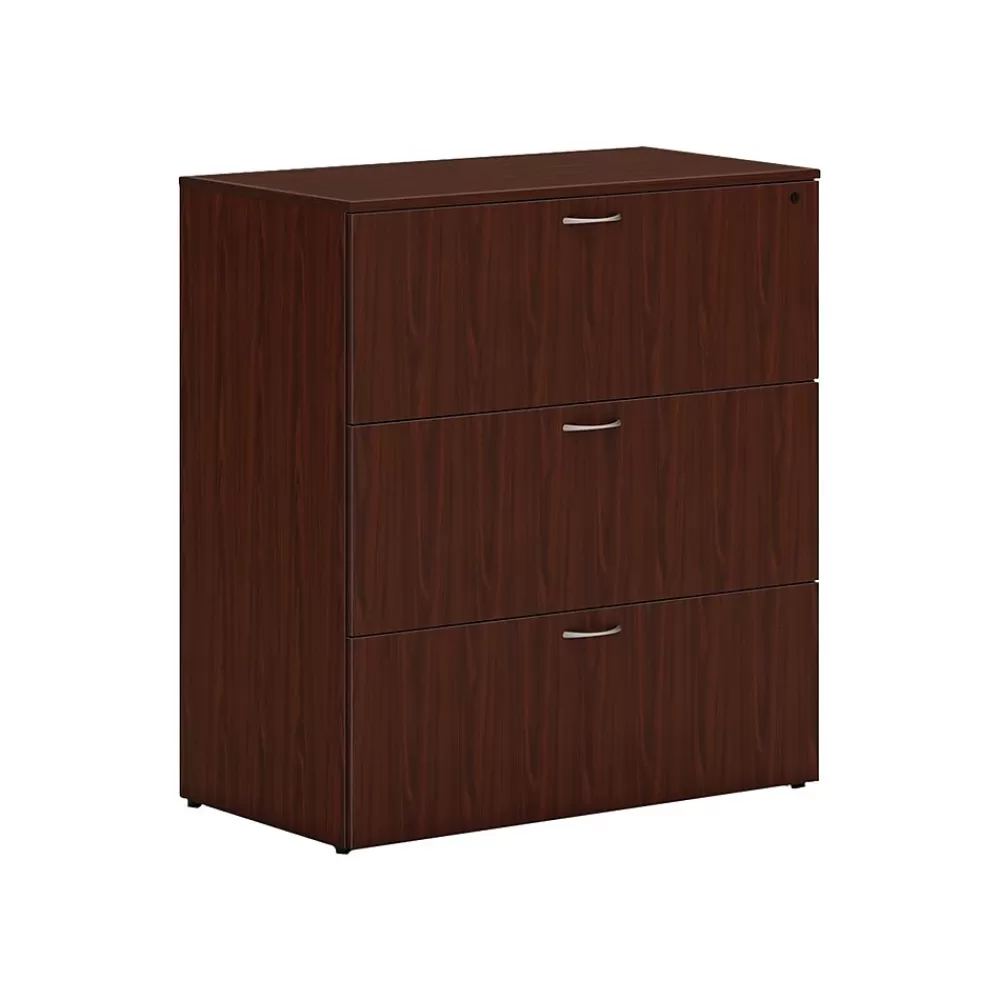 HON Mod 3-Drawer Lateral File Cabinet, Locking, Letter/Legal, Traditional Mahogany, 36" (HLPLLF3620L3.LTM1) Store