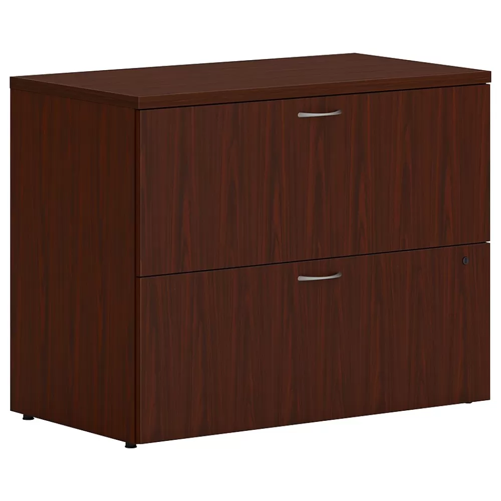 HON Mod 2-Drawer Lateral File Cabinet, Locking, Letter/Legal, Traditional Mahogany, 36" (LLF3620L2LT1) Cheap