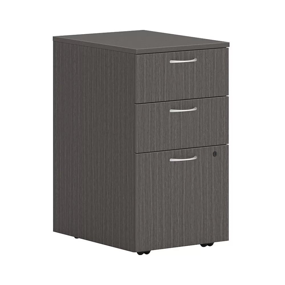 HON Mod 3-Drawer Mobile Vertical File Cabinet, Letter/Legal Size, Lockable, 28"H x 15"W x 20"D, Slate Teak (PLPMBBFLS1) Flash Sale