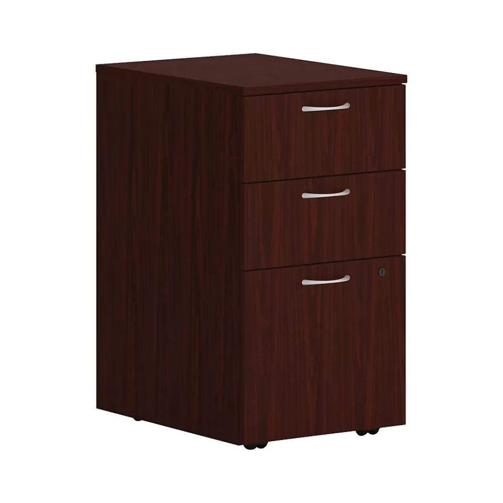 HON Mod 3-Drawer Mobile Vertical File Cabinet, Letter/Legal Size, Lockable, Traditional Mahogany (PLPMBBFLT1) Hot