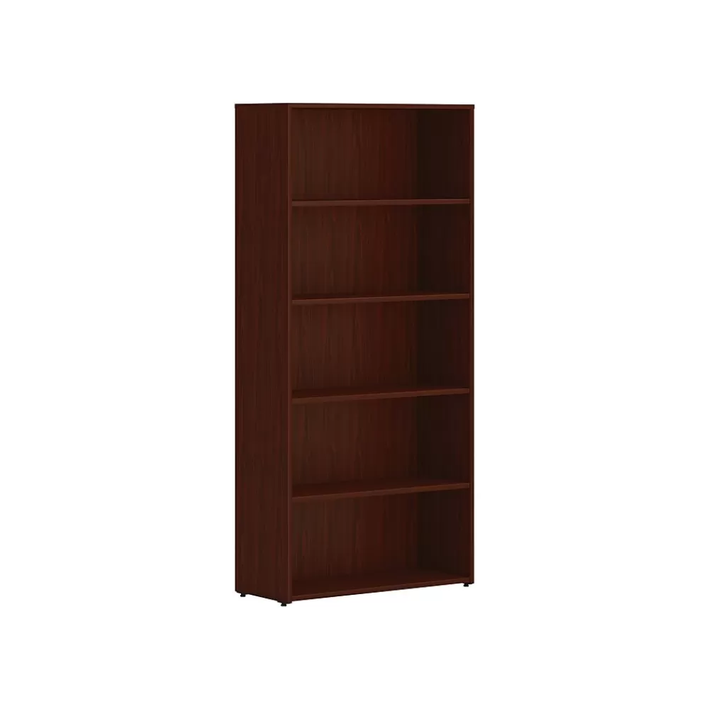 HON Mod 65"H 5-Shelf Bookcase, Traditional Mahogany (HLPLBC3013B5.LTM1) Best Sale