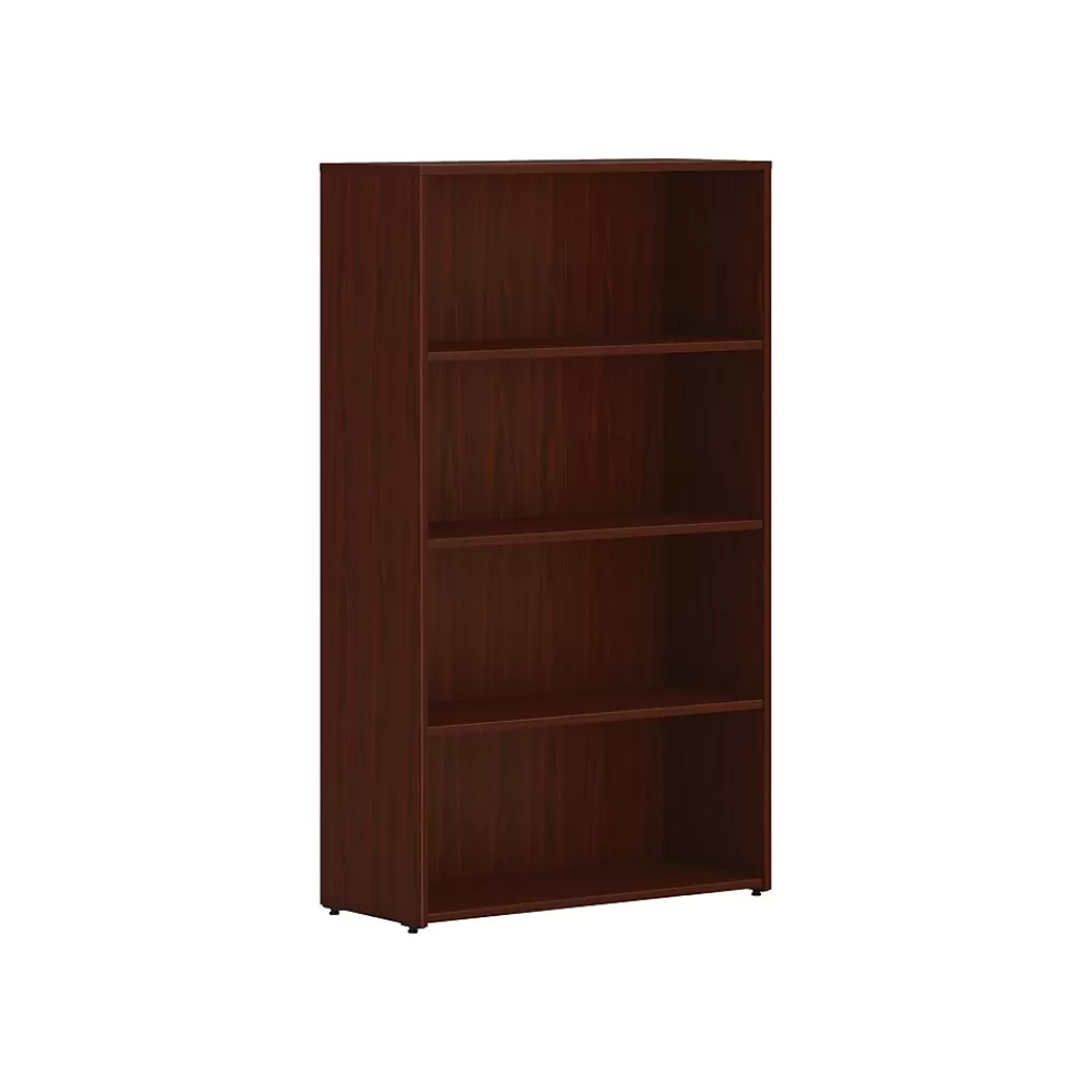 HON Mod 4-Shelf 53"H Bookcase, Traditional Mahogany (HLPLBC3013B4.LTM1) New