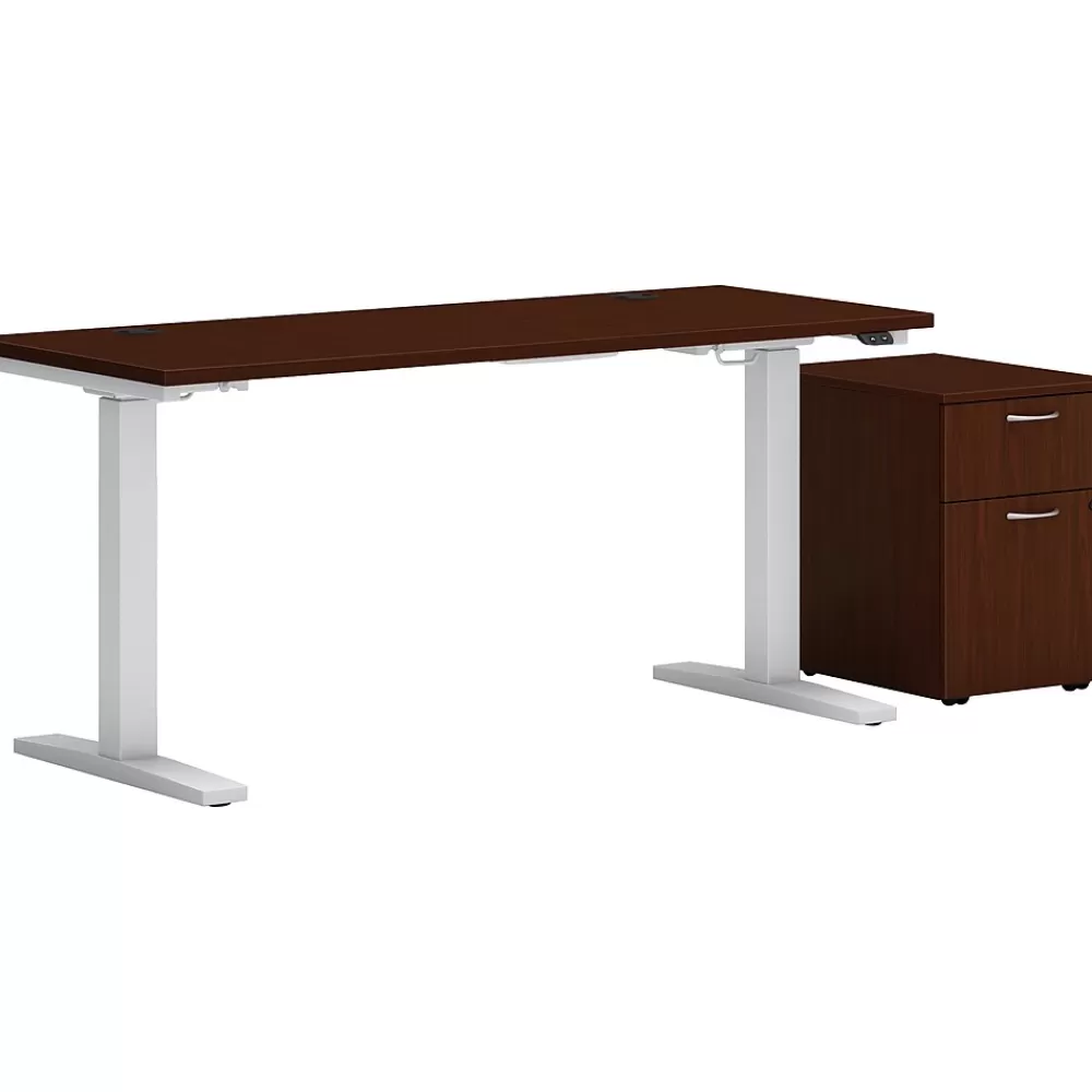 HON Mod 48"W Adjustable Standing Desk with Mobile Storage, Traditional Mahogany (HLPLRW4824CHATBFTM1) Hot