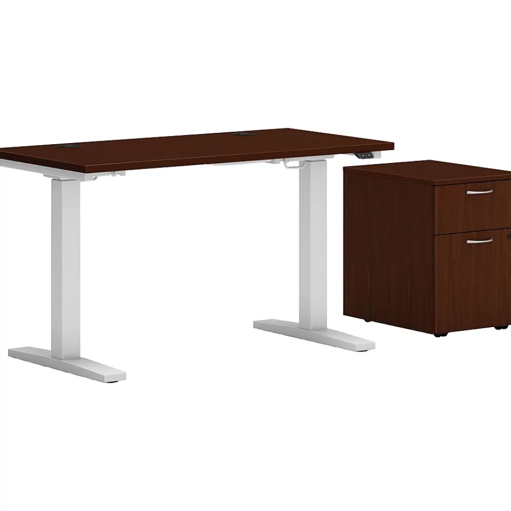 HON Mod 60"W Adjustable Standing Desk with Mobile Storage, Traditional Mahogany (HLPLRW6024CHATBFTM1) Online