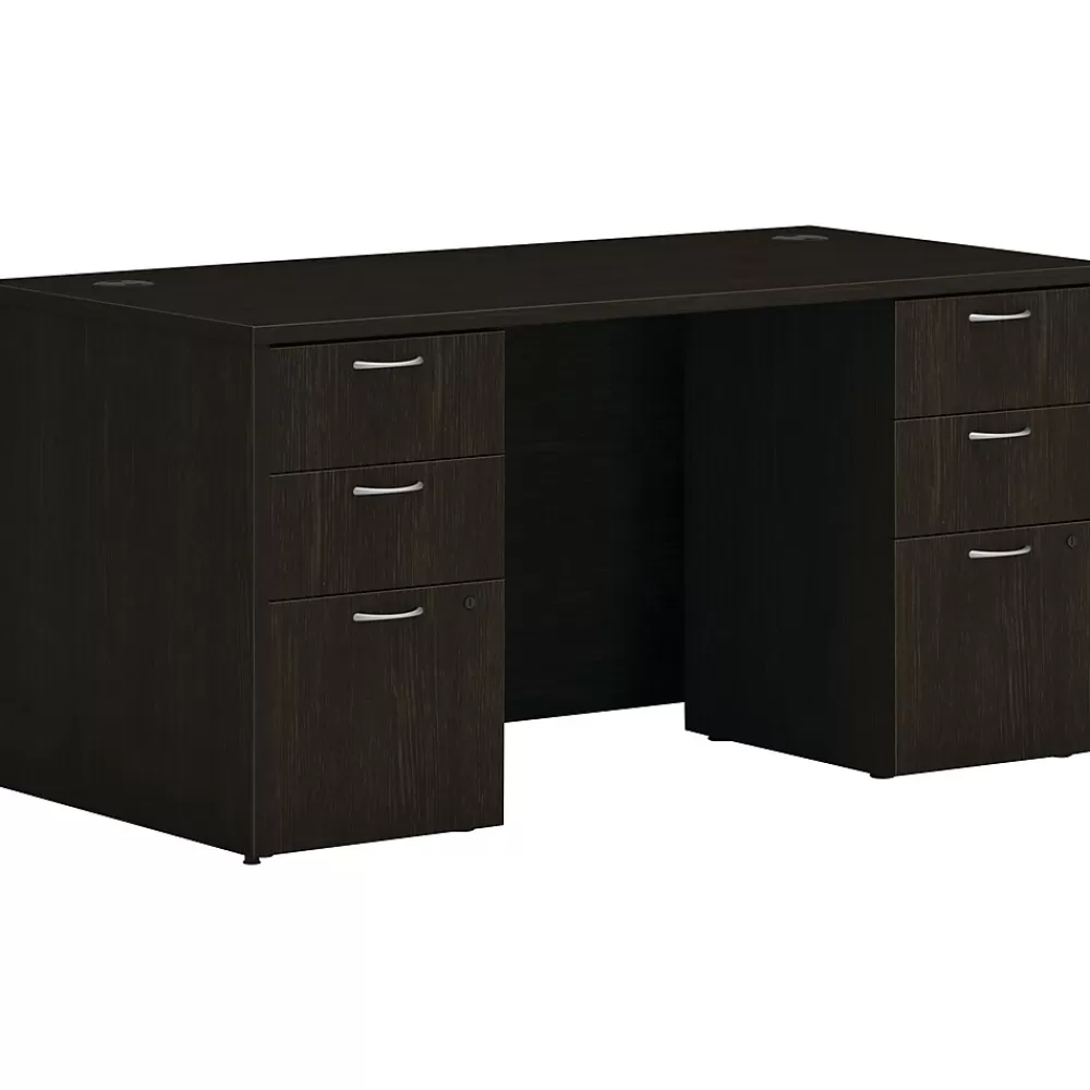 HON Mod 60"W Double-Pedestal Desk, (HLPLDS6030BBFJA1) Java Oak Online