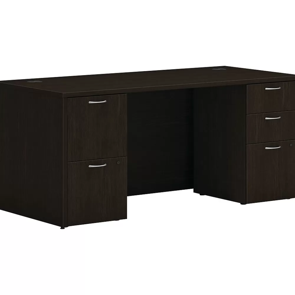 HON Mod 66"W Double-Pedestal Desk, (HLPLDS66PSJA1) Java Oak New