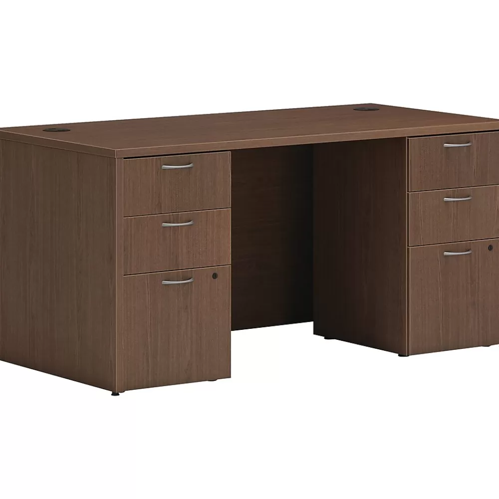 HON Mod 60"W Double-Pedestal Desk, (HLPLDS6030BBFSE1) Sepia Walnut Best