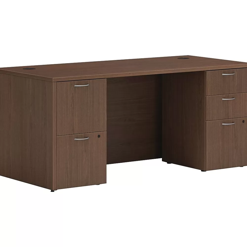 HON Mod 66"W Double-Pedestal Desk, (HLPLDS66PSSE1) Sepia Walnut Cheap