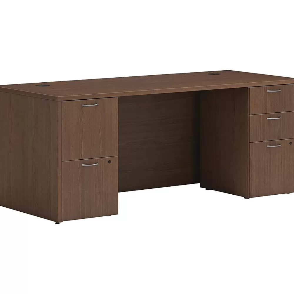 HON Mod 72"W Double-Pedestal Desk, (HLPLDS72PSSE1) Sepia Walnut Shop