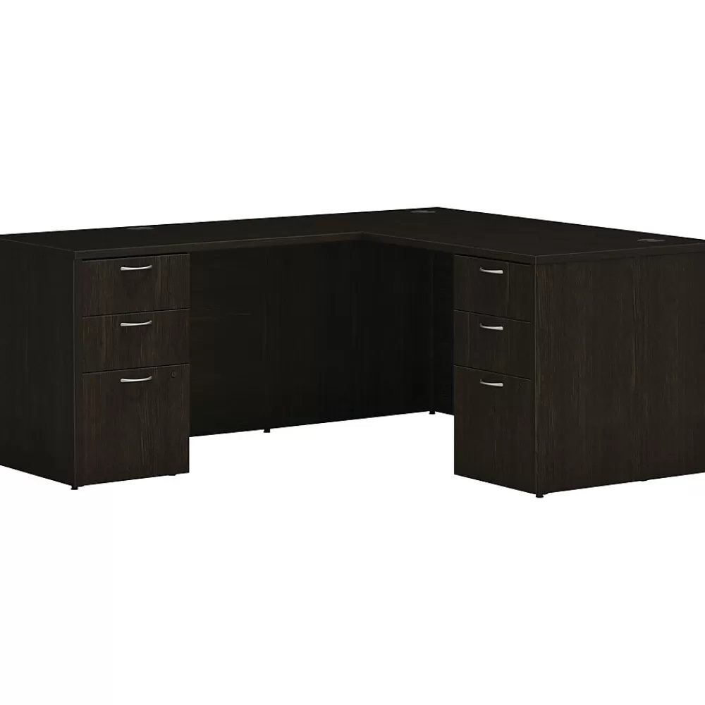 HON Mod 60"W L-Shaped Double-Pedestal Desk, (HLPL6072LDESK2BBFJA1) Java Oak Fashion