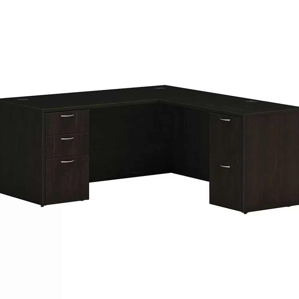 HON Mod 66"W L-Shaped Double-Pedestal Desk, (HLPL6672LDESKJA1) Java Oak Shop