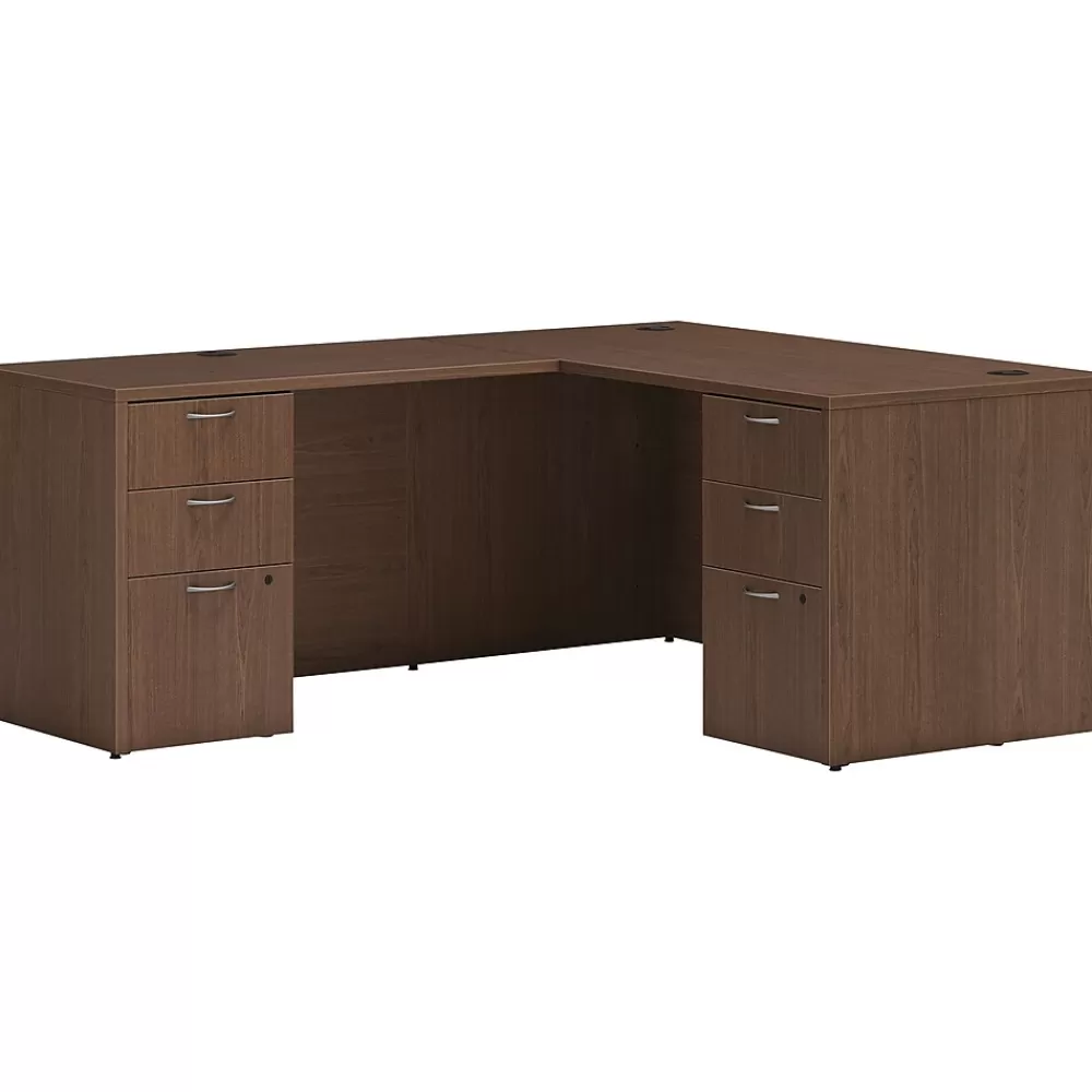 HON Mod 60"W L-Shaped Double-Pedestal Desk, (HLPL6072LDESK2BBFSE1) Sepia Walnut Best Sale