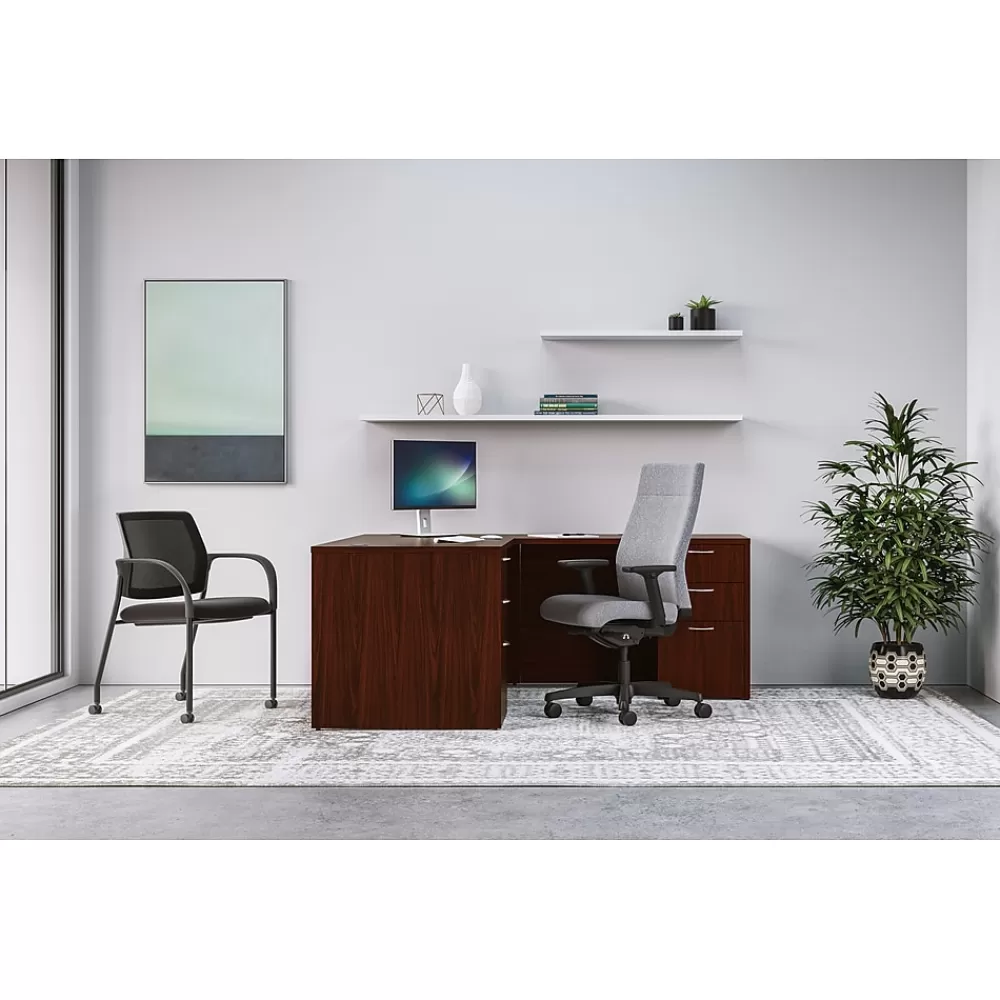 HON Mod 60"W L-Shaped Workstation, (HLPL6072LDESK2BBFTM1) Traditional Mahogany Sale