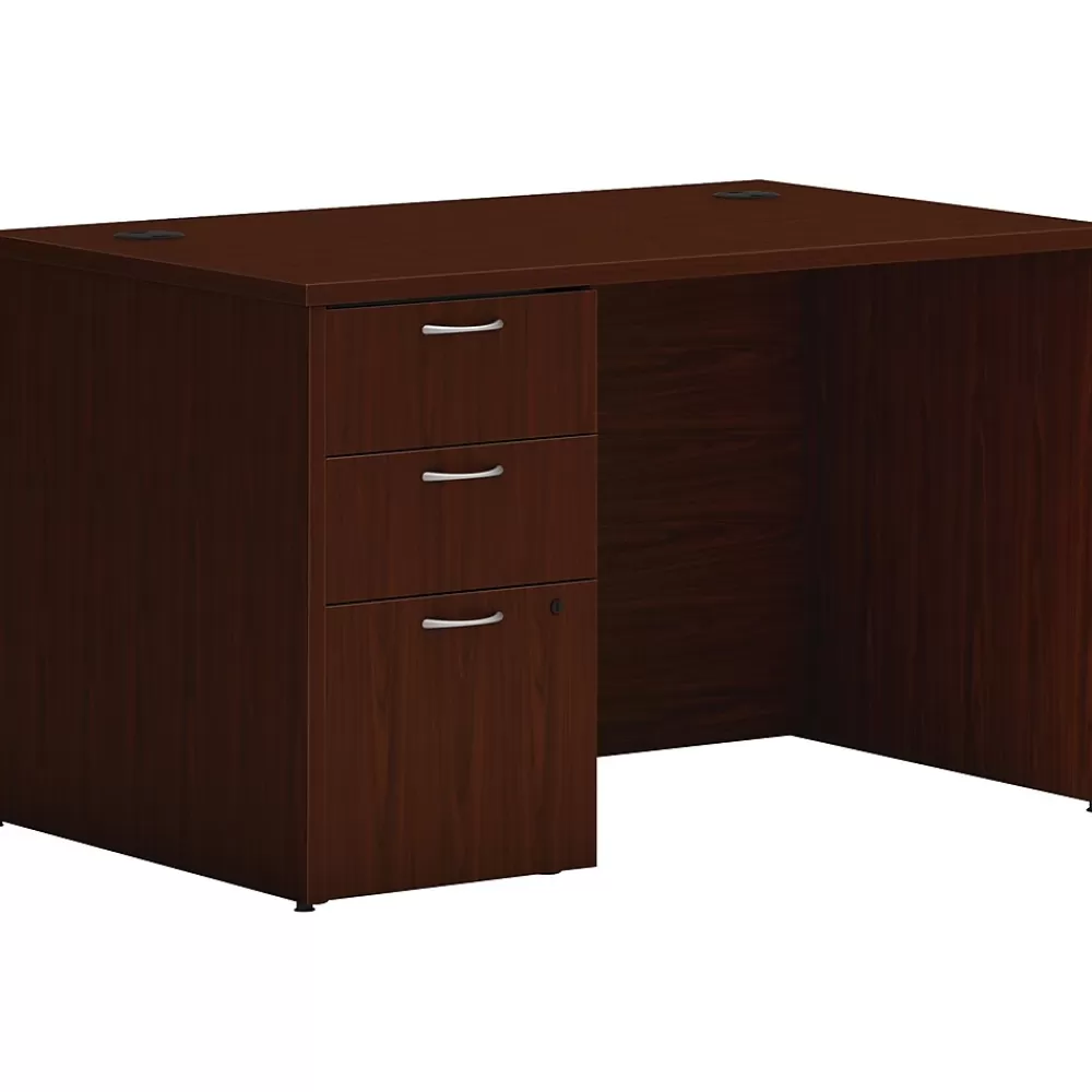 HON Mod 48"W Single-Pedestal Desk, (HLPLDS4830BBFTM1) Traditional Mahogany Store