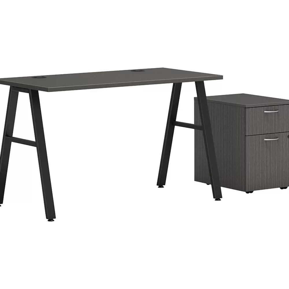 HON Mod 48"W Table Desk with Mobile Storage, Slate Teak (HLPL4824BFLS1ALEGBLK) Cheap
