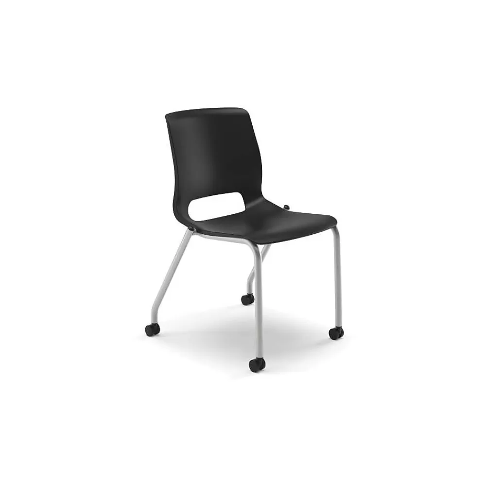 HON Motivate Stacking Chair, Onyx Shell, Textured Platinum Frame, 2 per Carton Flash Sale