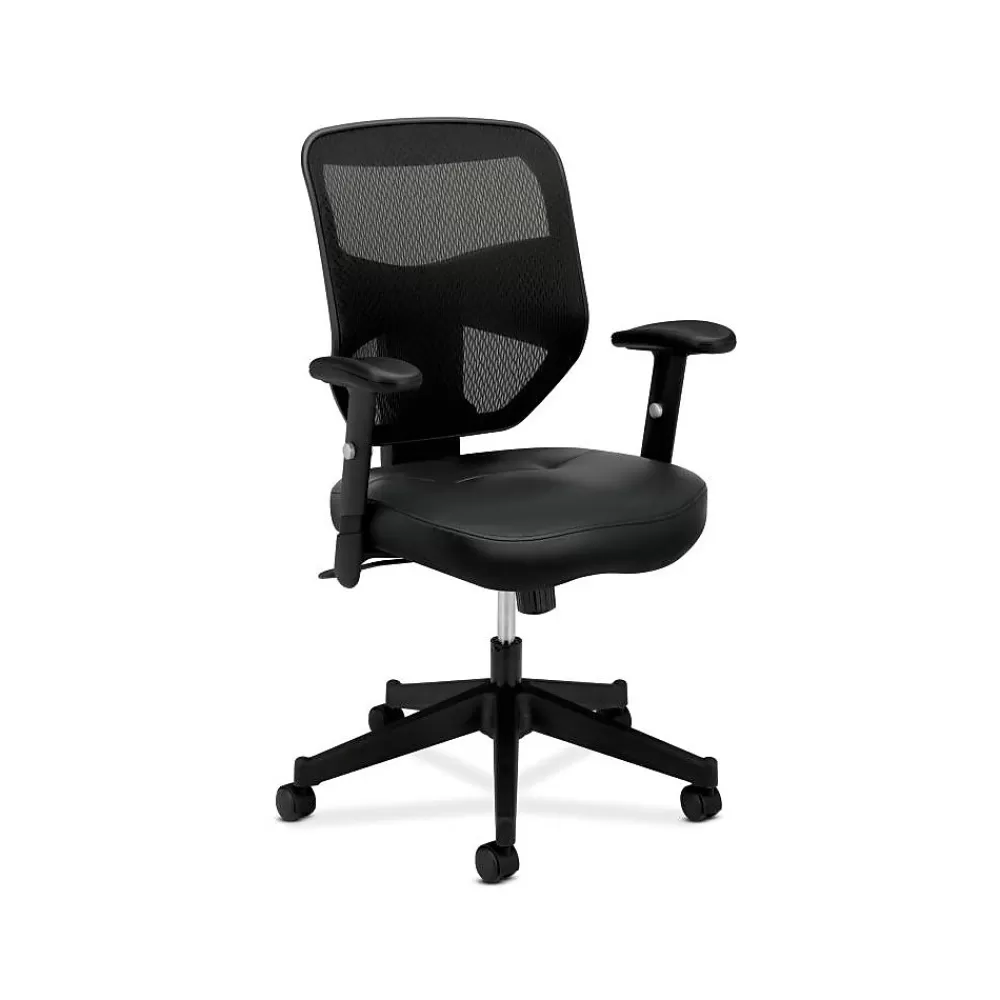 HON Prominent Mesh High-Back Task Chair, Adjustable Arms, Black SofThread Leather Seat (BSXVL531SB11) Clearance