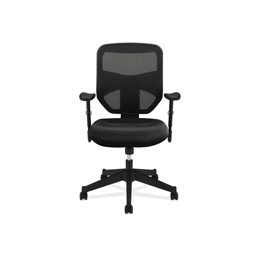 HON Prominent Mesh High-Back Task Chair, Adjustable Arms, Black SofThread Leather Seat (BSXVL531SB11) Clearance