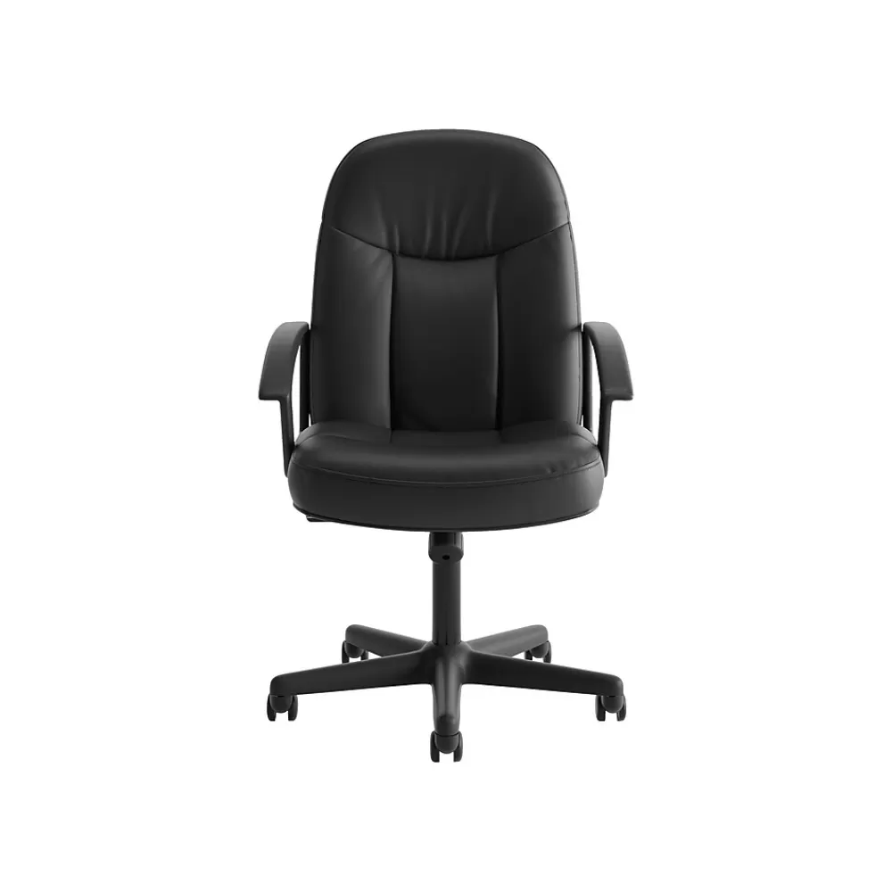HON SofThread Leather High-Back Executive Chair, Center-Tilt, Fixed Arms, Black (BSXVL601SB11) Hot