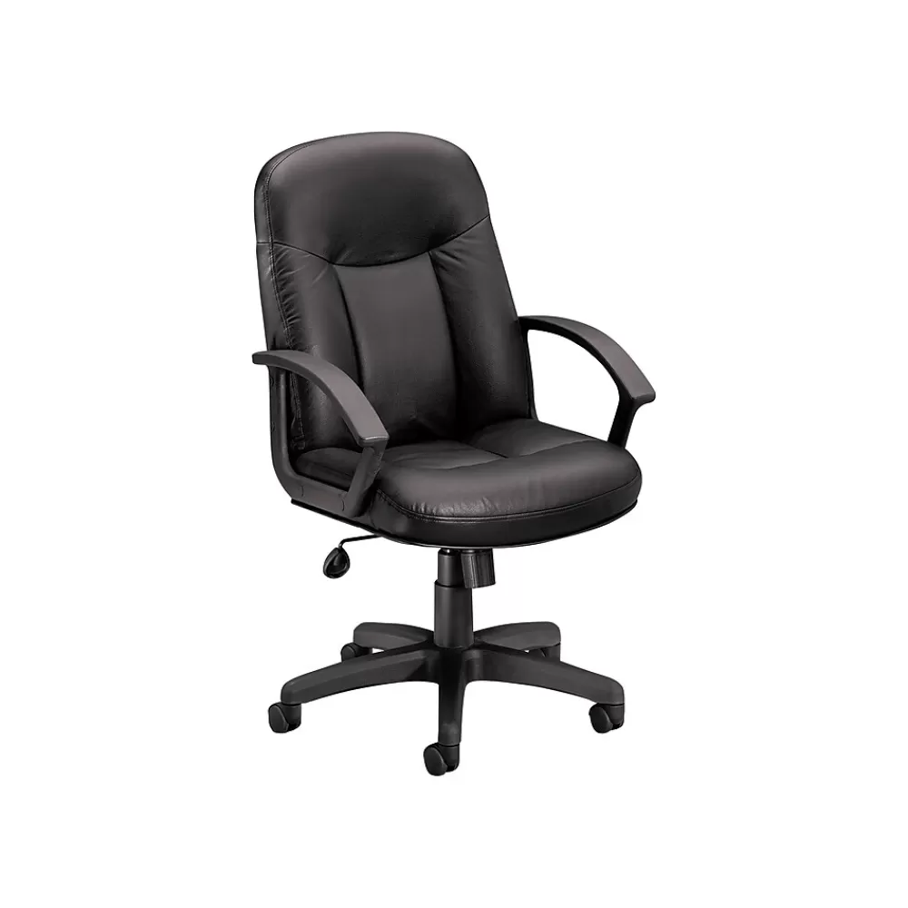 HON SofThread Leather High-Back Executive Chair, Center-Tilt, Fixed Arms, Black (BSXVL601SB11) Hot