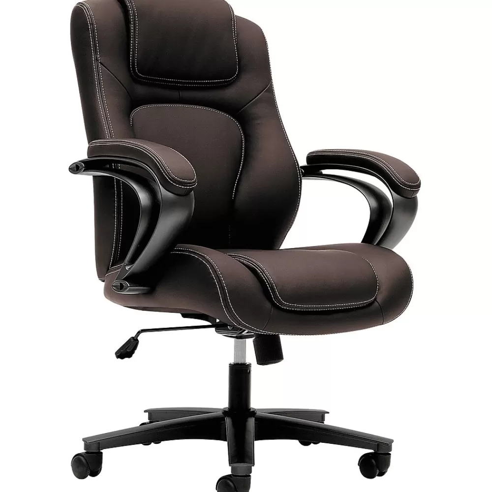 HON Vinyl High-Back Executive Chair, Center-Tilt, Fixed Arms, Brown (BSXVL402EN45) Store