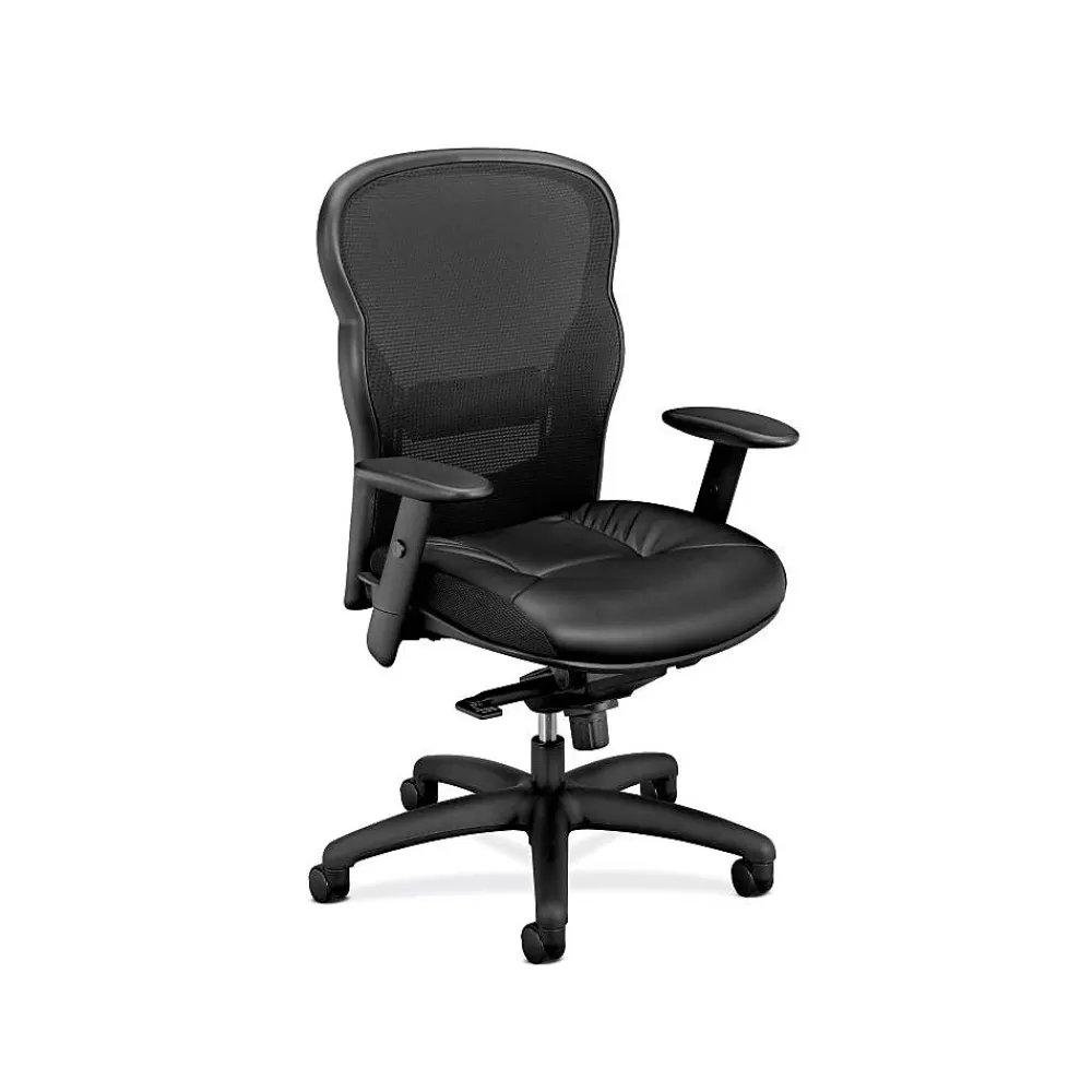 HON Wave Mesh High-Back Task Chair, Adjustable Arms, SofThread Leather Seat (BSXVL701SB11) Outlet