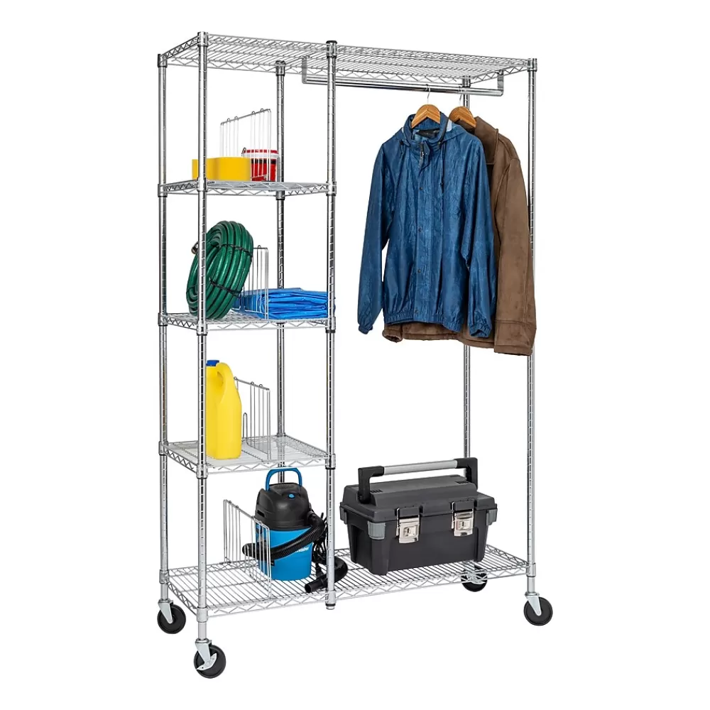 Honey-Can-Do Rolling Closet with Garment Bar and Shelves, 18"W, Chrome (SHF-01567) Fashion