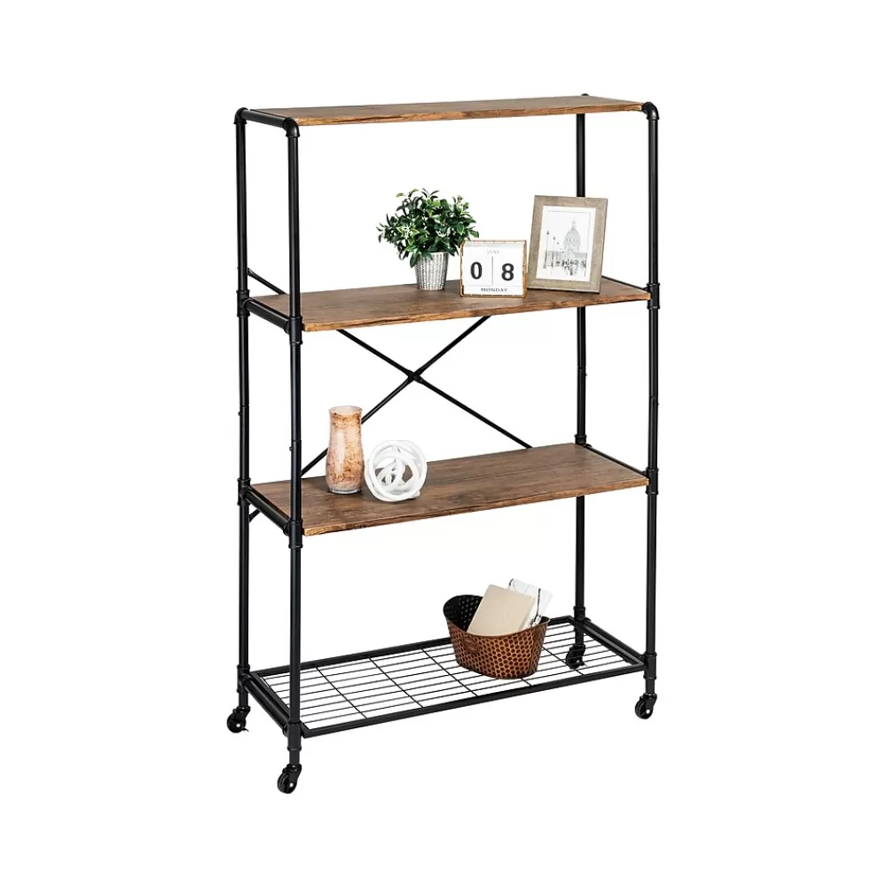 Honey-Can-Do 4-Shelf 63"H Steel Mobile Bookcase, Black (SHF-08838) Shop