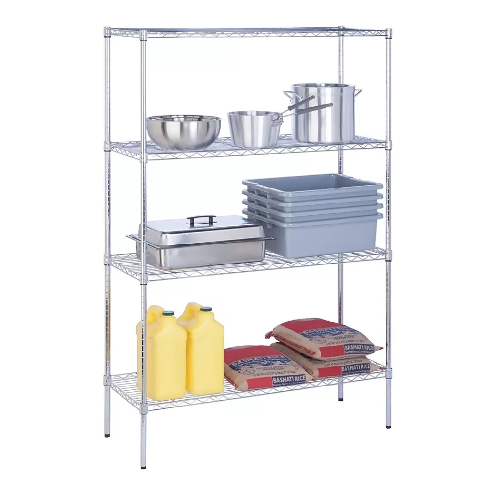 Honey-Can-Do 4-Shelf Metal Unit, 48''W, Chrome (SHF-05226) Fashion