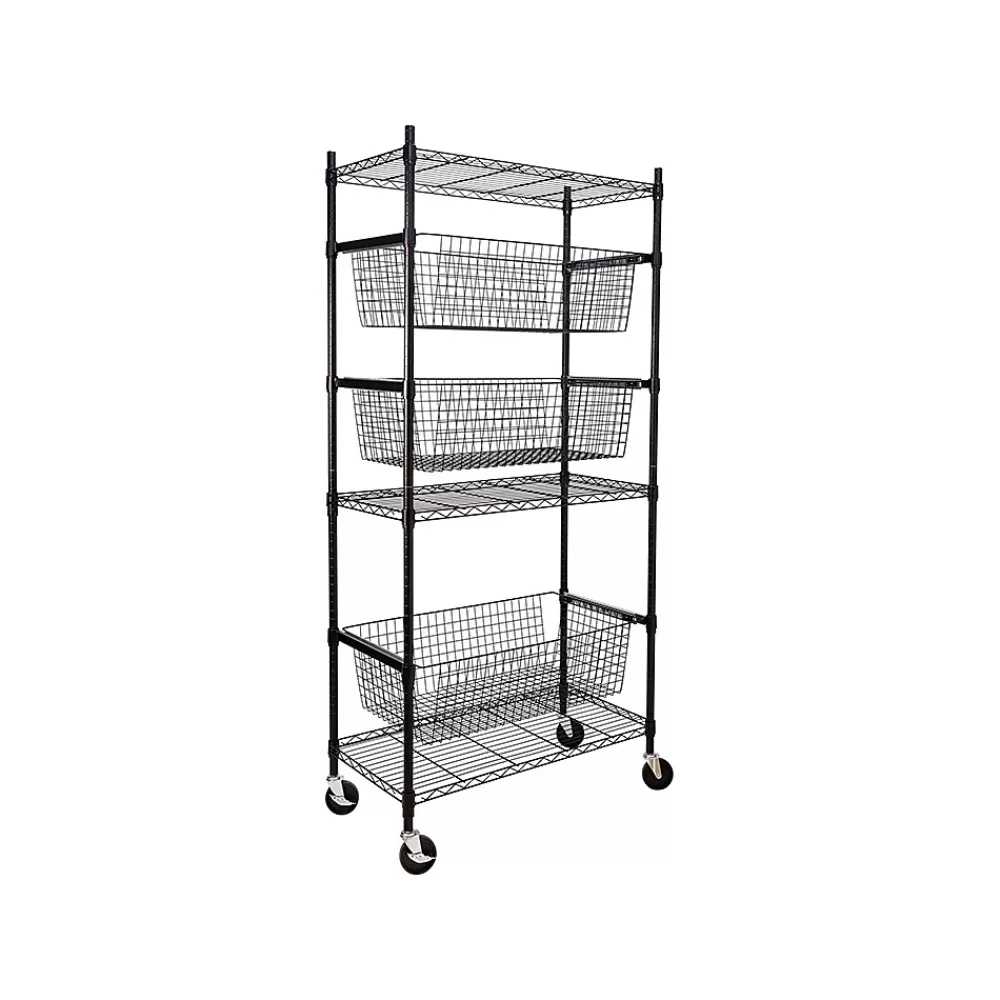 Honey-Can-Do 3-Shelf Steel Shelving Unit, 73.6" x 35.6" x 17.9", Black (SHF-09977) Fashion